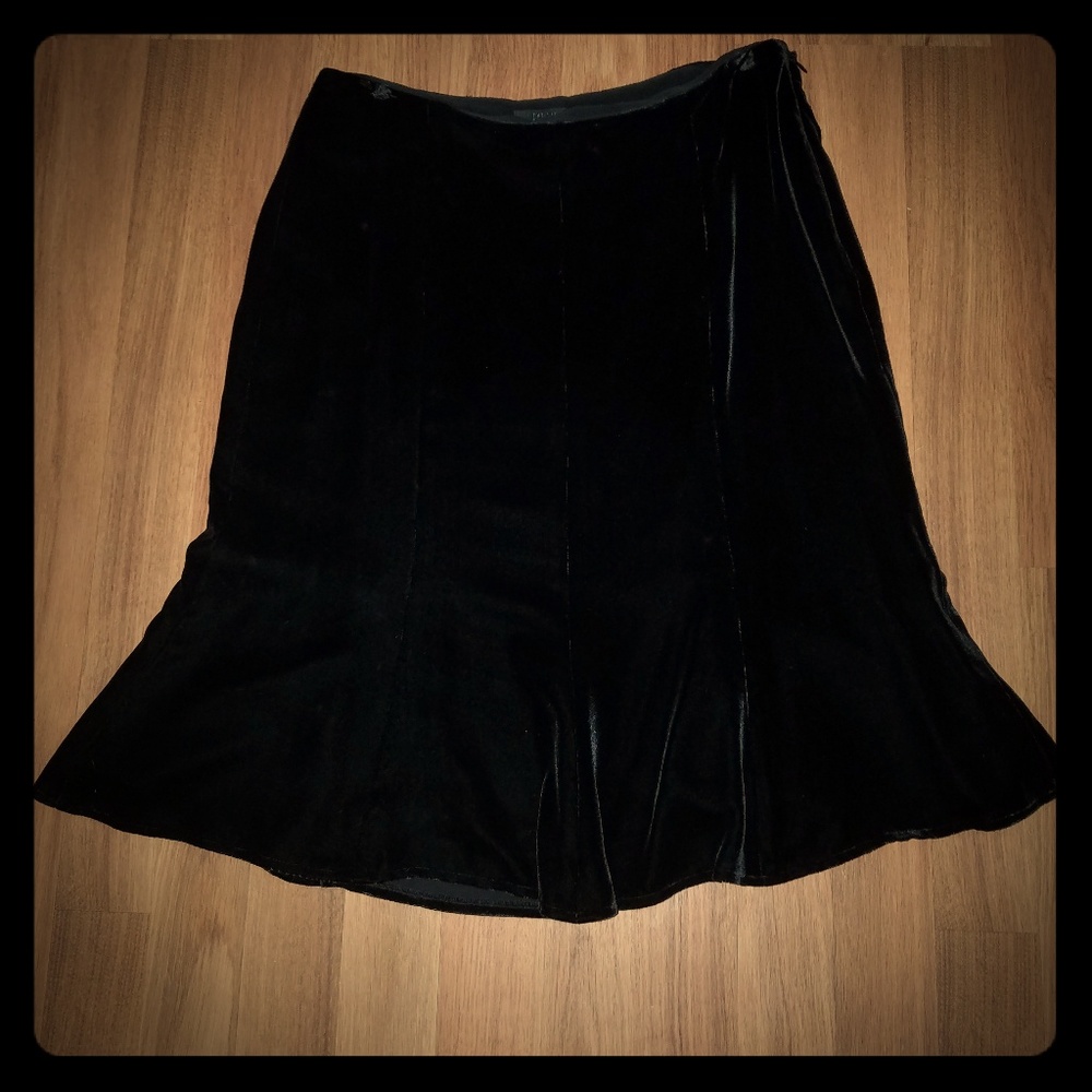 Black, panelled, velvet, a-line skirt